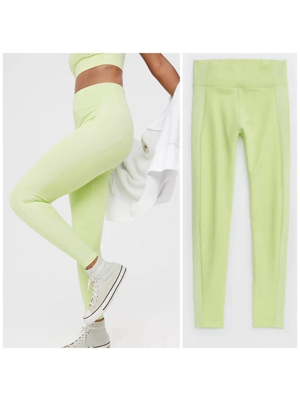 Aerie OFFLINE Seamless High Waisted Full Length Lime Green Two Tone Legging